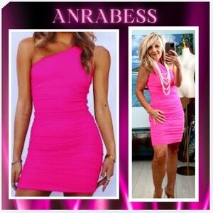NWT Anrabess,Pretty in Pink,Ruched, 1-Shoulder Dress,Easy Pull-on Style,Size, L